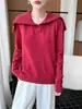 Suéter de Punto de Lana Pura Azul Marino con Cuello, Manga Larga, Suéter Holgado Elegante, Top de Lana, Nuevo Otoño/Invierno 2026