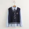 25084 Traje de Dos Piezas Suéter Bordado de Oso Dulce Estilo Universitario + Camisa Venta al por Mayor