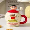 Caneca do Shin-Chan Copo de Cerâmica com Canudo para Casa Copo de Suco Estudante Prático Presente de Aniversário Copo para Casal Feminino
