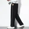 Calças casuais de uniforme escolar para primavera e outono, azul marinho com uma única faixa, modelagem solta, estilo de perna reta, adequadas para alunos do ensino fundamental e médio, tanto meninos quanto meninas