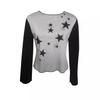 Camiseta de Moda Harajuku BM con Cuello Redondo, Color de Contraste, Estampado de Estrella Pentagonal, Top Distintivo Versátil de Manga Larga Micro, Ropa para Mujer