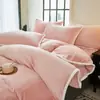 Juego de color sólido de terciopelo de leche, sábana y funda de edredón de color sólido de terciopelo coral engrosado, pieza única con terciopelo añadido, nuevo modelo de invierno, comercio al por mayor