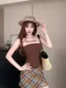 5679 # Nuevo estilo de camisola ajustada para mujer con inserciones de malla de rayón, diseño estampado en caliente y copas incorporadas