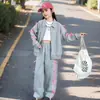 Conjunto Deportivo de Otoño para Niñas Estilo Nuevo para Niños Medianos y Grandes Sudadera con Capucha Chaqueta Ropa Casual Moda de Niña Pequeña Otoño Conjunto de Dos Piezas