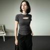 Fu Sheng Ji verano nuevo diseño sentido manga corta mujer cintura delgada camiseta hueca