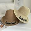 Sombrero de paja tejido con letras para mujer, plegable, de verano, con protector solar, de pescador, de ala grande, para playa y vacaciones.