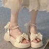 Sandálias de Princesa Estilo Coreano para Mulheres Verão 2025 Novo Laço Plataforma Fada Estilo com Saia Sapatos Romanos