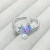Anillo Estrella de SinfoníaEsmalte Goteo de Aceite Cola de Pez Estrella Anillo Abierto con Circonita, Anillo Apilable de Lujo Ligero de Nicho de Gama Alta