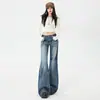 Jeans Retrô de Rua Solto Lavado Versátil com um Design Casual Fashion que Valoriza a Figura, Controle de Barriga, Perna Larga, Calças Compridas