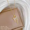 [Aço titânio] Borboleta oca Full Diamond Light Luxo Elegante Lindo Colar de Diamante Completo Corrente de Clavícula Feminina Corrente de Aço de Titânio