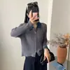Cardigã de tricô suave estilo coreano para mulheres, novo modelo outono e inverno, jeans patchwork falso de duas peças com gola virada, jaqueta versátil