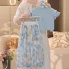 Conjunto de Verano de Seda Helada para Niñas 2025 Nuevo Elegante Vestido de Verano con Mangas Volantes y Pantalones Cortos Florales Conjunto de Dos Piezas