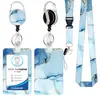Funda de Tarjeta de Mármol de Aleación de Zinc Redonda Cordón Goteo de Pegamento Hebilla de Tirón Fácil Carrete Retráctil de Insignia Fácil Funda para Tarjeta de Documento