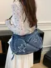 Bolso vaquero lavado versátil casual estilo coreano transfronterizo 2026 nuevo estilo bordado de letras personalizado bolso de hombro cruzado