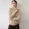 Cardigã de cashmere 100% de alta qualidade e luxo leve com zíper duplo para mulheres, com gola virada, espessado, modelagem solta, jaqueta de tricô afina a silhueta