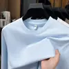 Camiseta de Algodón de Manga Larga Estilo Nuevo Primavera y Otoño Color Sólido Holgada Cuello Redondo Sudadera de Manga Larga Casual para Hombre Capa Base