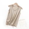 Estilo Nuevo de Verano Francés Rayas Finas Contrastantes Lana Peinada Tejido Fino Sin Mangas Borde Enrollado Cuello Redondo Chaleco Rayado