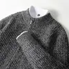 Nuevo Cárdigan de Lana con Cremallera Casual de Negocios Otoño e Invierno para Hombre de Cuello Alto Medio Chaqueta de Punto Gruesa de Color Contrastante Suéter