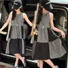 Vestido de Verano a Cuadros Estilo Princesa con Cuello Halter para Niñas, Vestido Largo de Moda para Niños Mayores