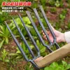 Enxada forjada à mão agrícola girando a ferramenta de afrouxamento do solo para o cultivo de vegetais, escavação doméstica, aço manganês multifuncional, enxada de dois dentes, ancinho