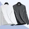 [Esencial de Otoño] Camiseta de Manga Larga con Cuello Redondo, Color Sólido Versátil de Corte Holgado para Hombre, Top Informal de Marca de Moda para Otoño
