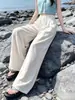 Pantalones anchos de lino blanco para mujer, estilo transfronterizo japonés, coreano y del sudeste asiático, estilo fino de verano, corte holgado, estilo "old money", casual, personalizable