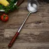 Cuchara para freír de acero inoxidable 304, espátula, espátula de cocina, cuchara para sopa, juego de utensilios de cocina con mango de madera extendido, espátula de chef