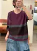 Primavera 2026 Nuevo Color de Contraste Rayas Cuello Redondo Adelgazante Casual Ajuste Holgado Cubre-todo de Punto Manga Media Camisa Base Delgada para Mujer