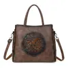 Bolso Nuevo Retro Artístico Estilo Chino para Mujer con Colores Contrastantes y Diseño en Relieve, Adecuado para Llevar en la Mano, al Hombro y Cruzado, Gran Capacidad, Exclusivamente para Ventas Transfronterizas