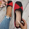 Zapatos Planos de Punto Transpirables Flyknit de Talla Grande Transfronterizos Zapatos Individuales para Mujer Comercio Exterior Punta Cuadrada Ligeros Mocasines de Punto con Bloques de Color wish