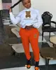Novo conjunto de moletom com capuz casual de comércio exterior marca de moda conjunto de moletom estampado com cabeça de urso tamanho europeu moletom
