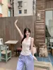 Estilo Francés Rosa Tira para Colgar del Cuello Camisola Rayada Chaleco Verano Mujer Dulce y Atrevido Espalda Descubierta Costera Ropa Exterior Corta Top de Tirantes