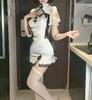 Estilo Nacional Puro Deseo Nuevo Estilo Chino Qipao con Aberturas, Vestido Elegante, Corte Ajustado, Falda Corta que Abraza la Cadera, Nuevo Estilo Dulce y Picante de Chica, Atractivo Femenino
