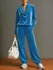 2026 Ropa de Mujer Europea y Americana Sitio Independiente de Amazon Cuello con Volantes Terciopelo Manga Larga Moda Casual Holgado Traje Ropa para el Hogar