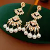 Pendientes de Borla de Perla con Forma de Abanico Incrustados con Diamante de Aguja Plateada, Lujo Ligero, Gama Alta, Pendientes Exquisitos, Fábrica de Pendientes de Estilo Palacio Retro