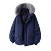 2026 Nova Jaqueta de Algodão Grossa e Quente com Capuz para Homens, Gola Grande de Pelo, Parka Moderna Solta, Roupa de Trabalho, Casaco de Algodão para Homens