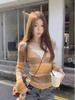 Tricô de Gola Listrada em Cor Contrastante Manga Longa para Mulheres no Outono Novo Estilo Camada Interna Tricô Visual Emagrecedor Tops Hot Girl