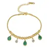 Pulsera Lele Jewelry para Mujer, Moda Europea y Americana, Estilo de Nicho, Transfronterizo, Diseño Simple, Circonita Verde Esmeralda en Forma de Gota, Perlas Incrustadas de Diamantes
