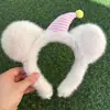 Faixa de cabeça fofa com orelhas de panda para lavar o rosto, faixa de cabeça de pelúcia de desenho animado com coroa alta para mulheres, faixa para maquiagem e lavar o cabelo, acessório de cabelo