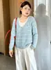 Top de rayas falso dos piezas con cuello redondo para mujer de talla grande, estilo otoño 2026, suéter de punto holgado casual para mujer de talla grande