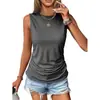 2026 Verano Nuevo Casual Transfronterizo Europeo y Americano Pulóver Color Sólido Sin Mangas Plisado Cuello Redondo Chaleco Camiseta de Mujer