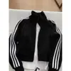 Sudadera cárdigan azul marino de tres rayas, chaqueta corta unisex, chaqueta de béisbol cleanfit para primavera y otoño, chaqueta deportiva