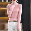 Top de punto de manga larga para otoño e invierno transfronterizo, nueva y elegante camiseta básica acanalada de ajuste ceñido para mujer, suéter de cuello alto