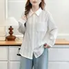 Special2026 Tallas Grandes Mujer Nuevo Otoño Elegante Jacquard Hueco Rayado Manga Larga Camisa Top Versátil 0843