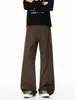 Pantalones casuales para hombre de algodón puro, corte diagonal, bordados, color blanco roto, marca de moda high-street, pantalones de trabajo de pierna recta, holgados, ligeramente acampanados, pantalones largos