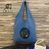 Bolsa de Tricô Bolsa de Rede Retro Vazada Bolsa de Ombro Bordada para Meninas Bolsa Tecida de Nicho Bolsa de Mão de Grande Capacidade