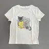 Bonito no monótono empujar producto único hilo dibujo estampado gato manga corta verano nuevo cuello redondo camiseta algodón top mujeres