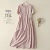 Vestido Vintage Estilo Étnico Artístico para Mujer Verano 2023 Largo Manga Corta Algodón y Lino Falda Larga Holgado Vestido Bordado