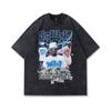 Camiseta de hip hop retro de estilo callejero, holgada, de media manga, de gran tamaño y lavado antiguo, de comercio exterior al por mayor