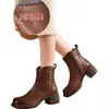 Botines de Piel Suave con Tacón Grueso para Mujer Otoño Invierno Botas Adelgazantes 2026 Nuevos Botines Chelsea de Media Caña Botas Martin de Tacón Medio con Terciopelo